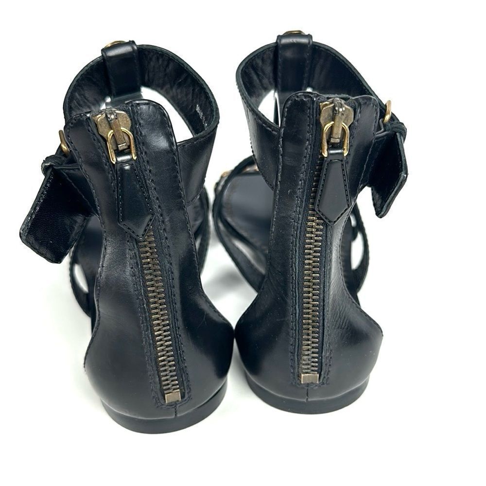 Miu Miu Black Leather Studded Gladiator Sandals with Gold Accents - Picture 5 of 14
